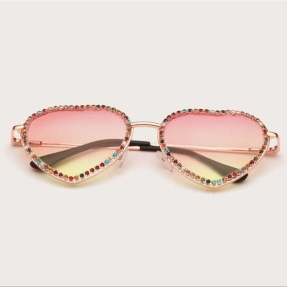 Heart Shaped Sunglasses Ombre Crystal Rhinestone Glasses Pink Yellow Nwt - Picture 4 of 4